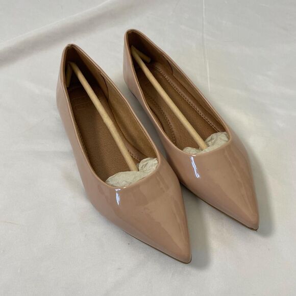 NEW ASOS DESIGN Preppy Patent Blush Pink Nude Lucky Pointed Ballet Flats US 5 - Picture 2 of 7